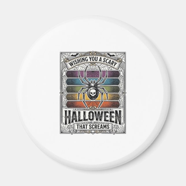 Halloween-Spinne Gruselige Retro-Gravur Regenbogen Magnet (Vorne)