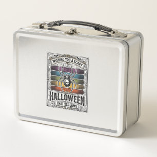 Halloween-Spinne Gruselige Retro-Gravur Regenbogen Metall Brotdose