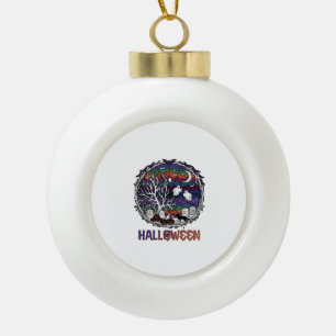 Halloween Spinnennetz Baum Geister Kürbisse Grabst Keramik Kugel-Ornament