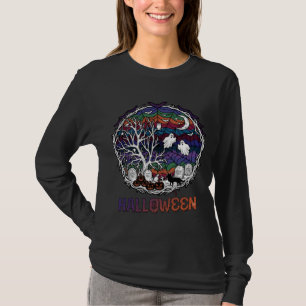 Halloween Spinnennetz Baum Geister Kürbisse Grabst T-Shirt