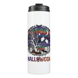 Halloween Spinnennetz Baum Geister Kürbisse Grabst Thermosbecher