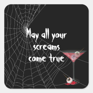 Halloween Spinnennetz mit Augapfel Martini Quadratischer Aufkleber
