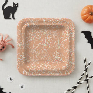 Halloween-Spinnennetz-Muster Orange Weiß ID1328 Pappteller