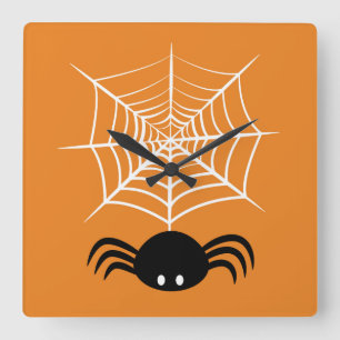 Halloween Spinnennetz Quadratische Wanduhr