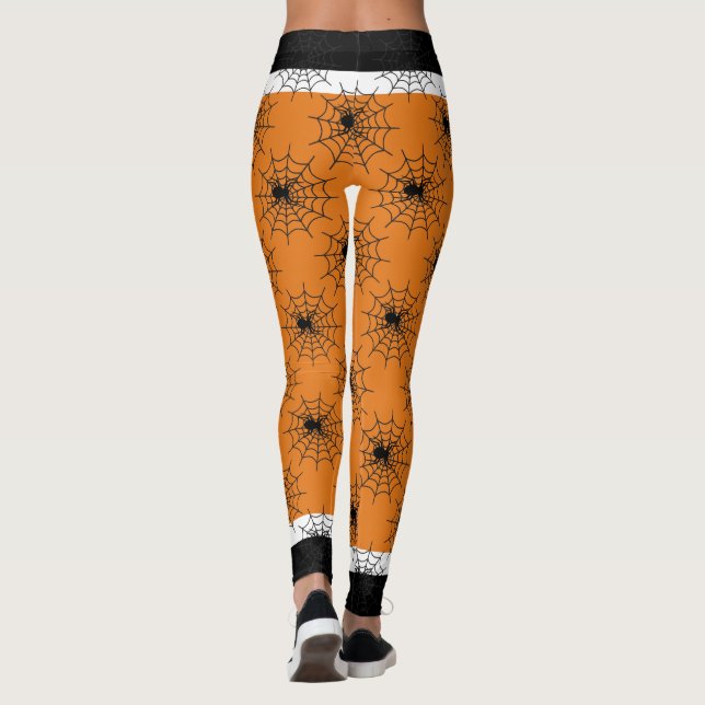 Halloween Spinnennetz schwarz und orange Leggings (Rückseite)