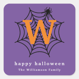 Halloween Spinnennetz Süßes oder Saures Monogramm Quadratischer Aufkleber