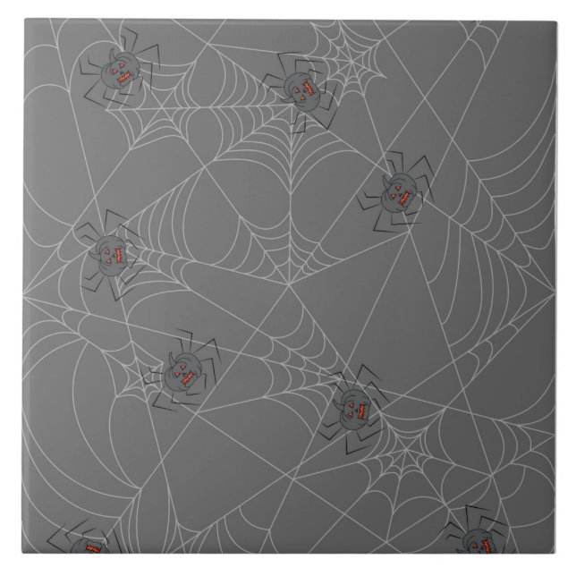 Halloween Spinnennetze und Kürbis Fliese (Vorderseite)