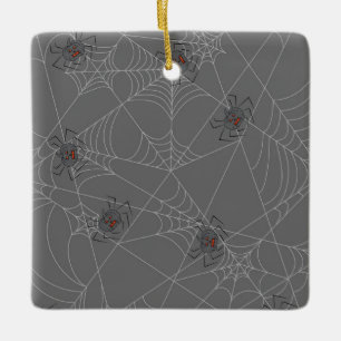 Halloween Spinnennetze und Kürbis Keramikornament