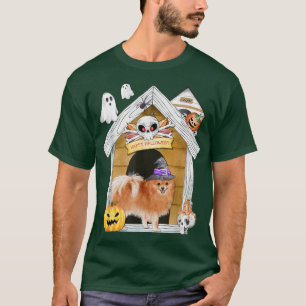 Halloween Spitz Hunde Hexe Spuk Haus405 T-Shirt