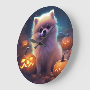 Halloween-Spitz mit Pumpkins Beängstigend Große Wanduhr