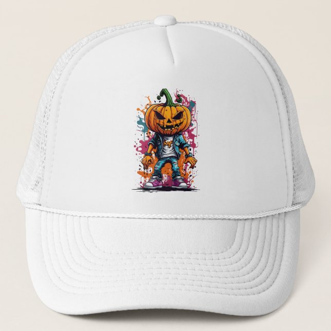 Halloween Splash-Kürbis Truckerkappe (Vorderseite)