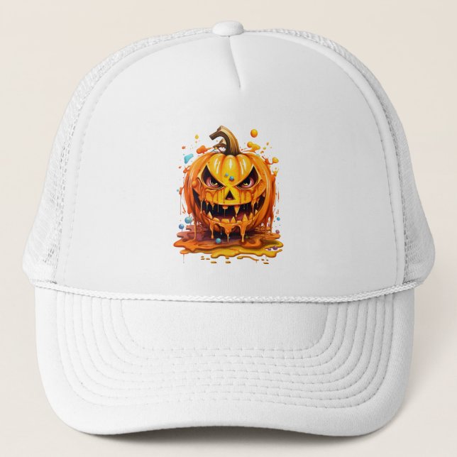 Halloween Splash-Kürbis Truckerkappe (Vorderseite)