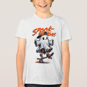 Halloween Spook Skateboard Moves White Ghost T-Shi Tri-Blend Shirt