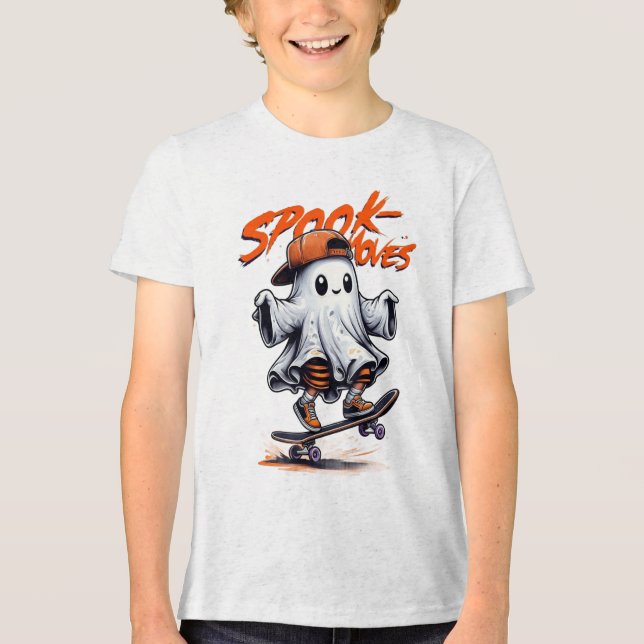 Halloween Spook Skateboard Moves White Ghost T-Shi Tri-Blend Shirt (Vorderseite)