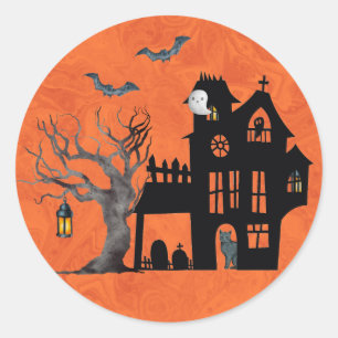 Halloween-Spookhaus-Szene Runder Aufkleber