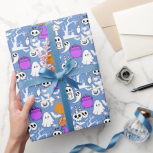 Halloween Spookiness Muster 01 L BLue BG Geschenkpapier