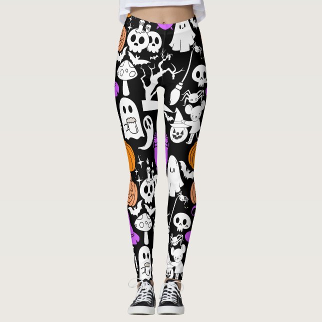 Halloween-Spookiness-Muster 01 Schwarze BG Leggings (Vorderseite)