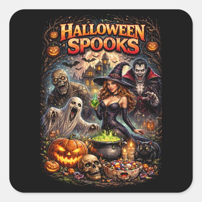 Halloween Spooks Quadratischer Aufkleber (Vorderseite)