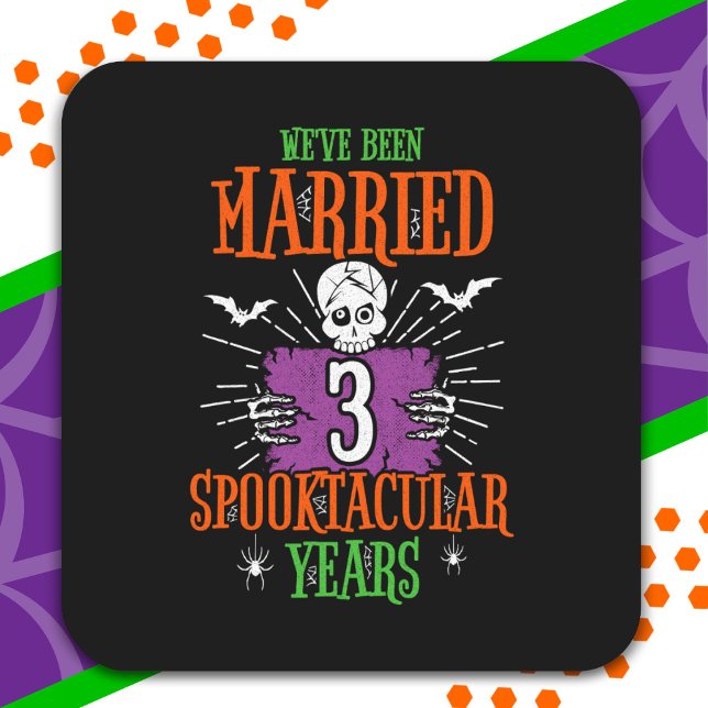Halloween Spooktacular 3. Hochzeitstag Quadratischer Aufkleber (Von Creator hochgeladen)