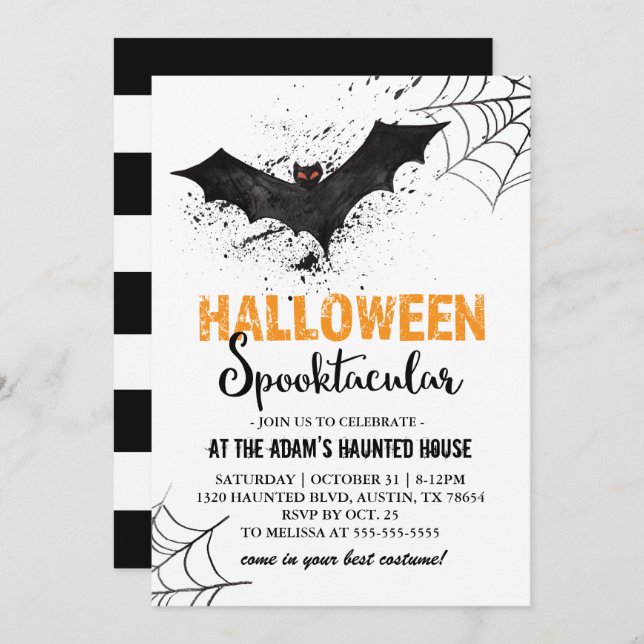 Halloween Spooktacular Bat Einladung (Vorne/Hinten)