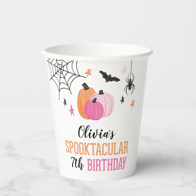 Halloween Spooktacular Geburtstag Pink Pumpkins Pappbecher (Vorderseite)