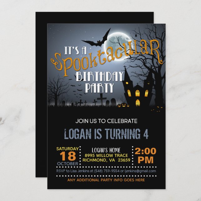 Halloween Spooktacular Geburtstagsparty Einladung (Vorne/Hinten)