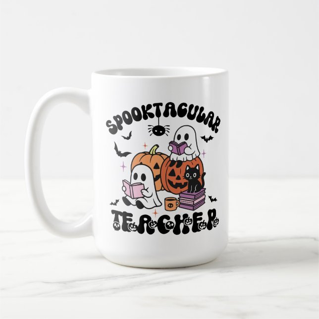 Halloween-Spooktacular-niedlich Ghost-Lehrer Kaffeetasse (Links)