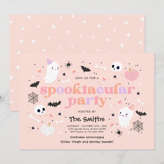 Halloween Spooktacular Party Niedlich Pink Ghost Einladung (Vorne/Hinten)