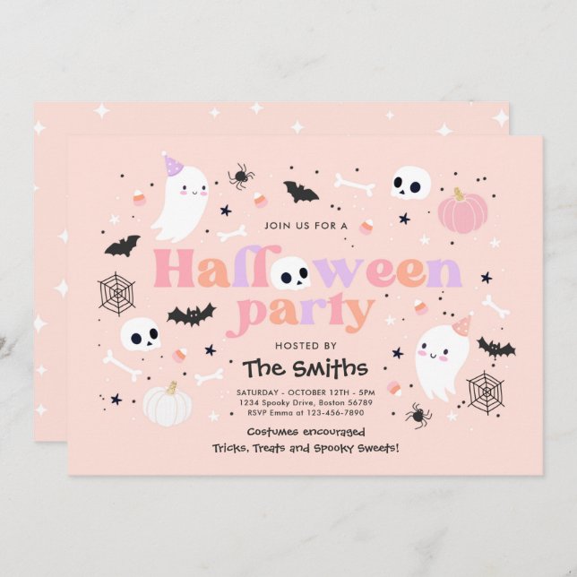 Halloween Spooktacular Party Niedlich Pink Ghost Einladung (Vorne/Hinten)