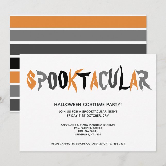 Halloween Spooktacular Party Streifenmuster Einladung (Vorne/Hinten)