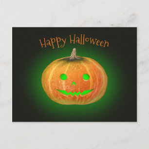Halloween Spooktacular Pumpkin Lächeln Grün Licht Postkarte