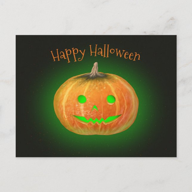 Halloween Spooktacular Pumpkin Lächeln Grün Licht Postkarte (Vorderseite)
