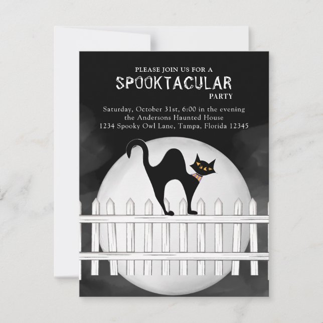 Halloween Spooktacular Spookular Black Cat Einladung (Vorderseite)