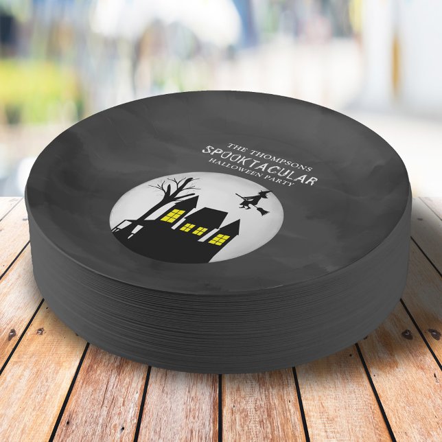 Halloween Spooktacular Spooky Haunted House Witch  Pappteller (Spooky witch Halloween Paper Plates. )