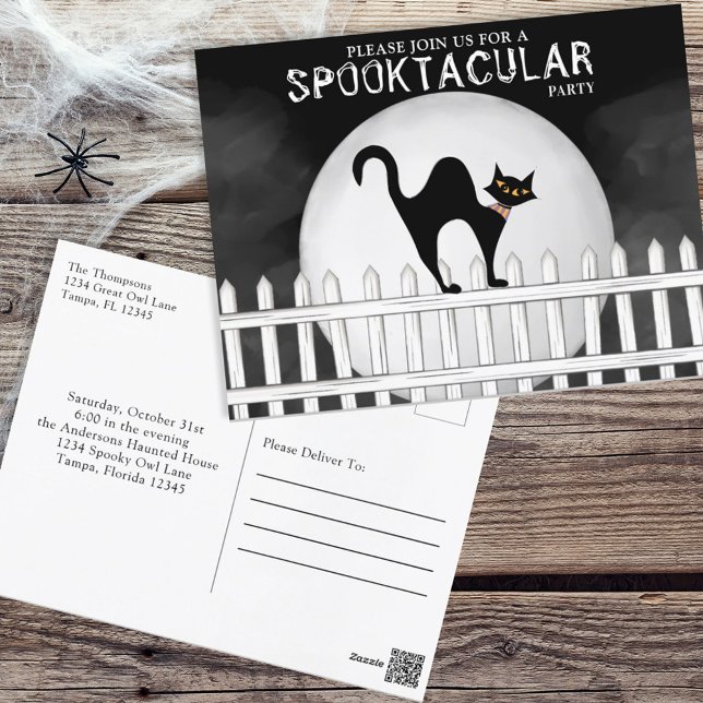 Halloween Spooktacular Spooky Whimsical Black Cat Postkarte (Von Creator hochgeladen)