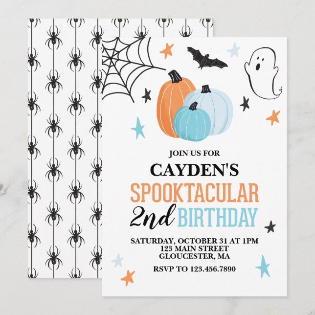 Halloween Spooktacular Türkis Orange Geburtstag Einladung (Vorne/Hinten)