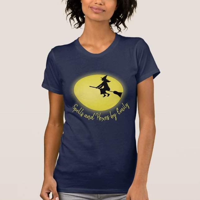 Halloween Spooky Beängstigend Hexenbroomstick Moon T-Shirt (Vorderseite)