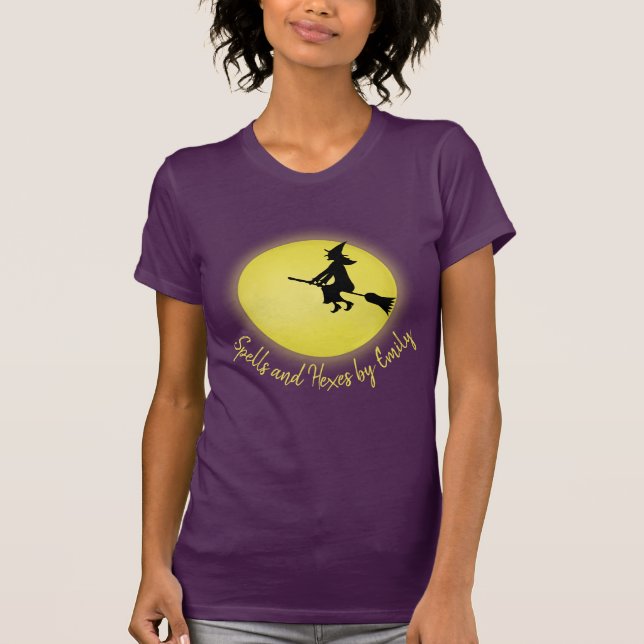 Halloween Spooky Beängstigend Hexenbroomstick Moon T-Shirt (Vorderseite)
