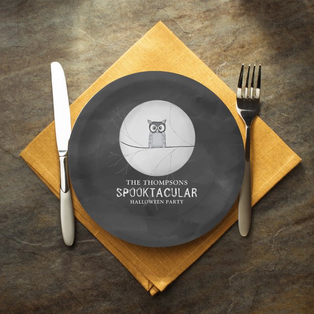 Halloween Spooky Beängstigend Owl Spooktacular Par Pappteller (Spooky Halloween Owl in the Moonlight Paper Plate. )