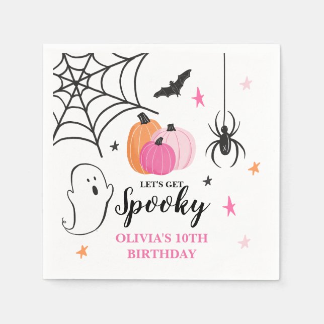 Halloween Spooky Birthday Pink Pumpkins Napkins Serviette (Vorderseite)