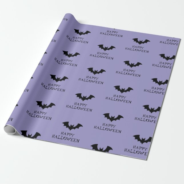 Halloween Spooky Black and Lila Bats Pattern Geschenkpapier (Ungerollt)