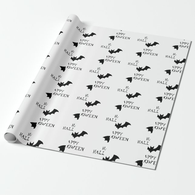 Halloween Spooky Black and White Bats Muster Geschenkpapier (Ungerollt)