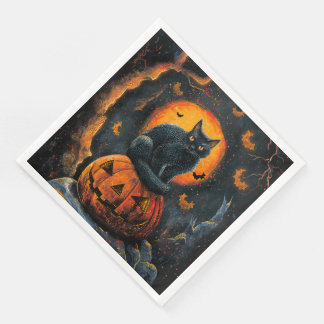 Halloween Spooky Black Cat auf einem Jack O' Lante Serviette