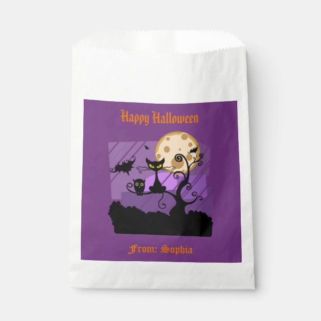 Halloween Spooky Black Cat Bat Owl Moon Custom Geschenktütchen (Vorderseite)