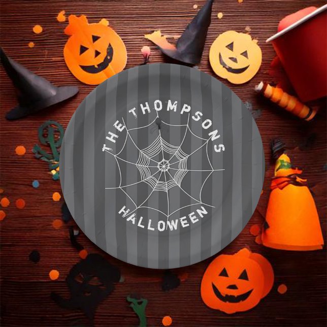 Halloween Spooky Black Spider Web Creepy Pappteller (Halloween cute spider web custom party paper plate. )
