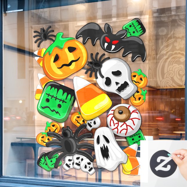Halloween Spooky Candies Party Fensteraufkleber (Café-Fenster)
