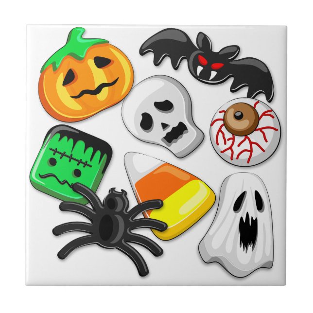 Halloween Spooky Candies Party Fliese (Vorderseite)