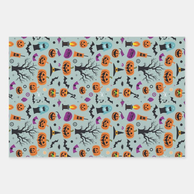 Halloween Spooky Candy Ghost Pattern Geschenkpapier Set (Vorderseite)