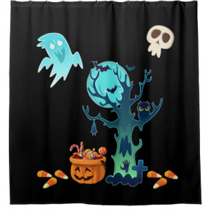 Halloween Spooky Creepy Ghosts Fledermäuse Skulls Duschvorhang
