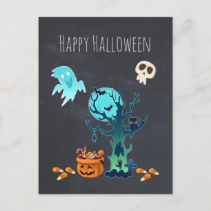 Halloween Spooky Creepy Ghosts Fledermäuse Skulls  Postkarte